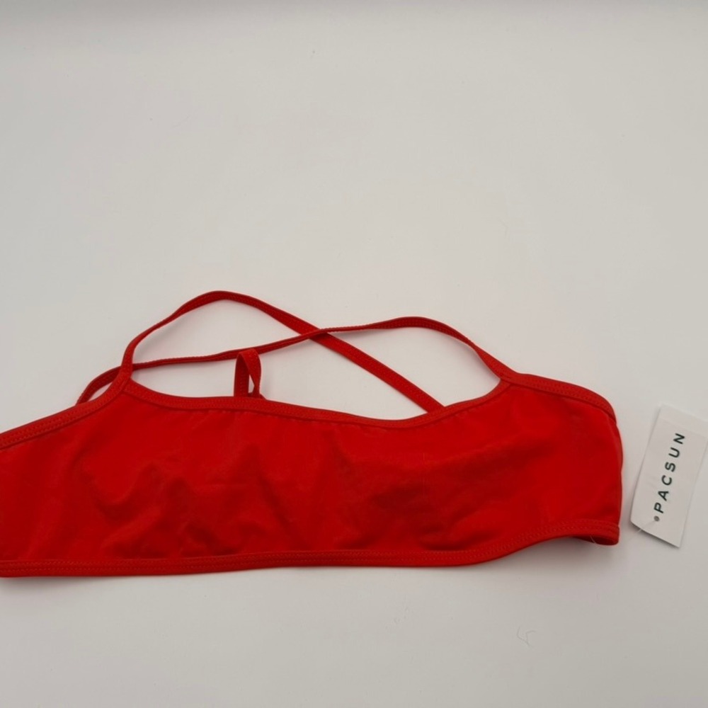 LA Hearts Bikini Top Womens Medium Red Orange New Crisscross Tie Back Bandeau